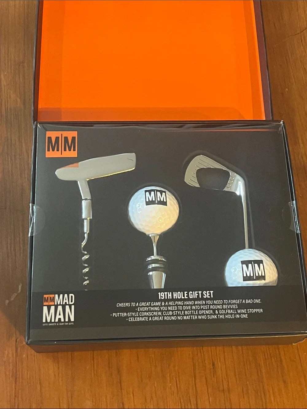 Mad Man Golf 19th Hole Gift Set Bar Corkscrew Bottle Opener Wine Stopper new